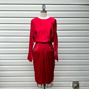 Long Sleeve Red 100% Silk dress by Silk Studio. Size 4